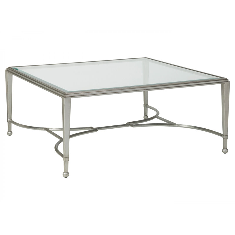 Table basse en métal Sangrevese, H 19 po x L 54 po x l 36 po, Feuille d'argent