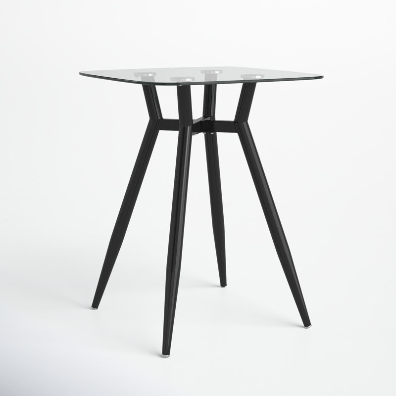 Palermo Glass Top Metal Base Dining Table, Black, 30" L x 30" W, Counter Height (36.5" Height)
