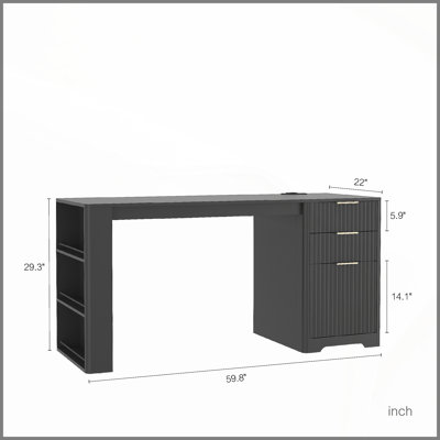 Bureau en L, bureau d'ordinateur avec tiroirs, bibliothèque, avec éclairage à DEL, bureau d'angle moderne, bureau à domicile, bureau d'écriture en L, bureau d'ordinateur de coin avec rangement