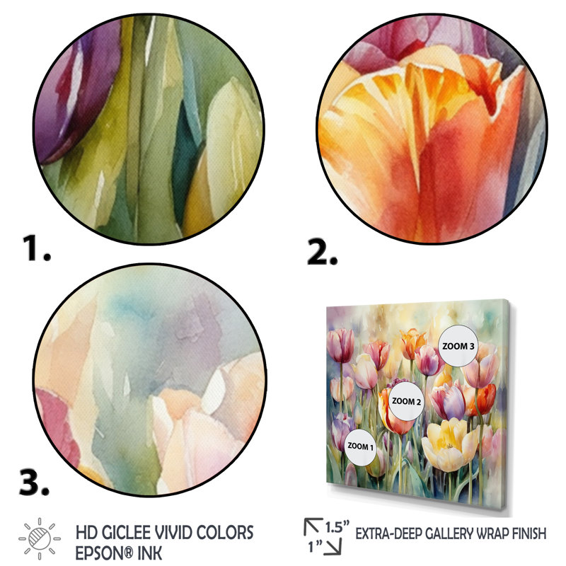 Jardin des tulipes - art mural tulipe, Toile tendue, 44" H x 44" W