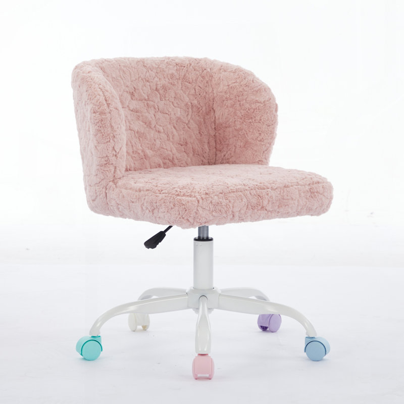 A&A Furniture Office Chair,Artificial rabbit hair Home Office Chair with Metal Base,Adjustable Desk Chair Swivel Office Chair,Vanity Chair(Pink)