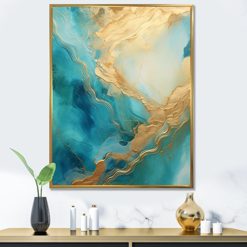 «Gold Teal», impression sur toile, Cadre flottant doré, H 20 po x l 12 po x P 1 po