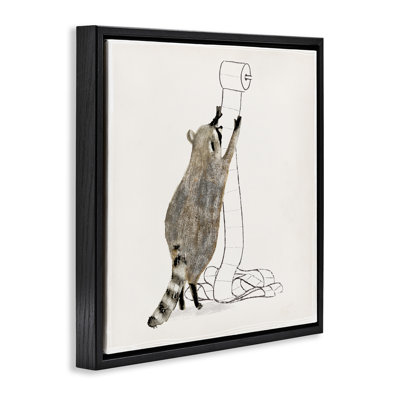 Raccoon Toilet Paper Hoarder Framed Floater Canvas Wall Art by Victoria Barnes
