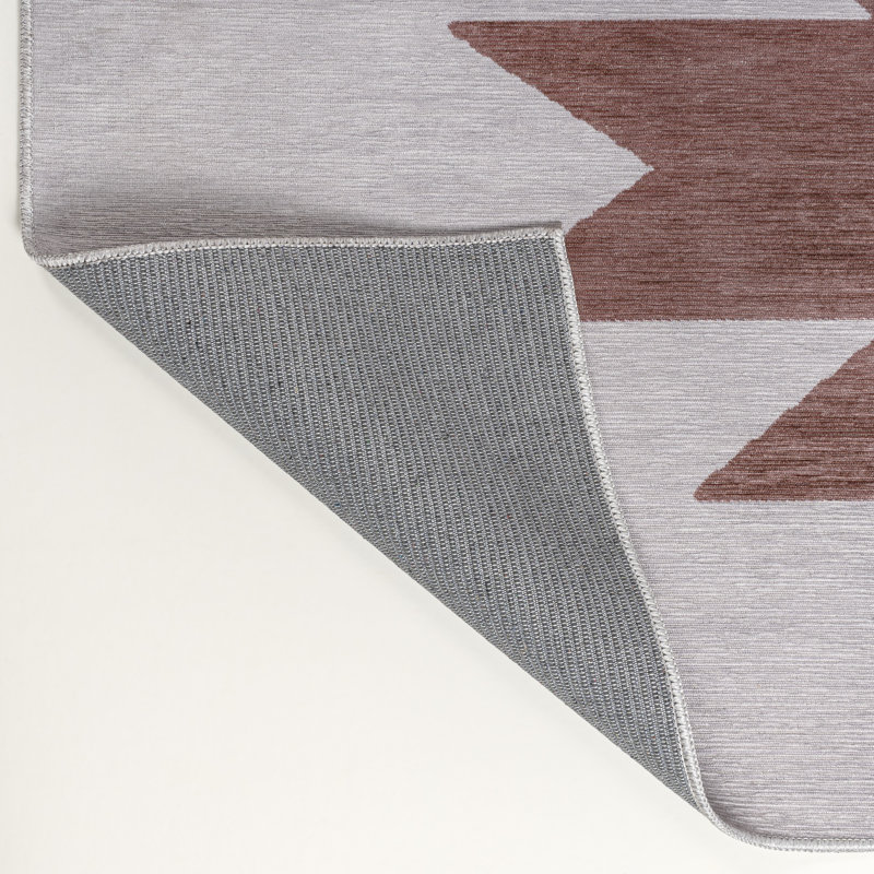 Tapis gris / brun à motif géométrique lavable à la machine Katriel, Rectangle 8 pi 10 po x 12 pi
