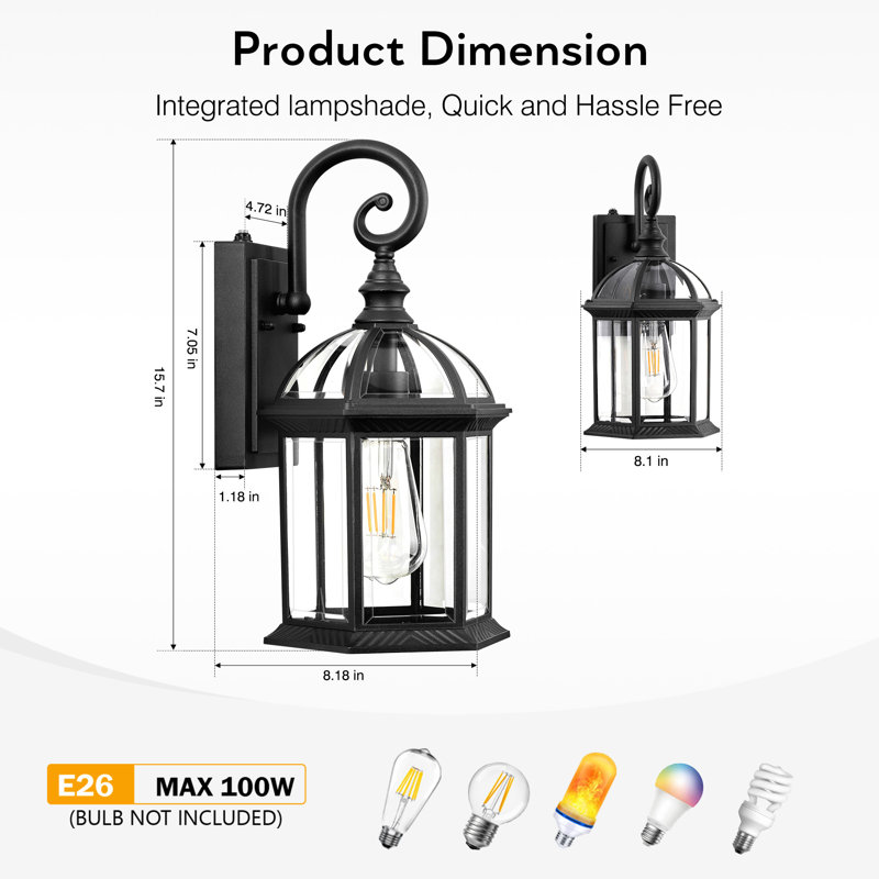 15.7 In Large Outdoor Wall Lights, Black Exterior Lighting Fixtures