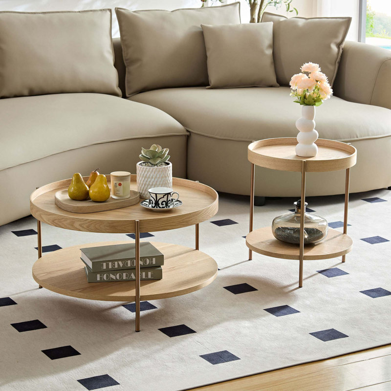 2-Piece Modern 2-Tier Round Nesting Coffee Table Sets, Matte Black
