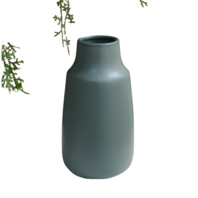 Ceramic Tall Round Bellied Vase Matte Finish Green