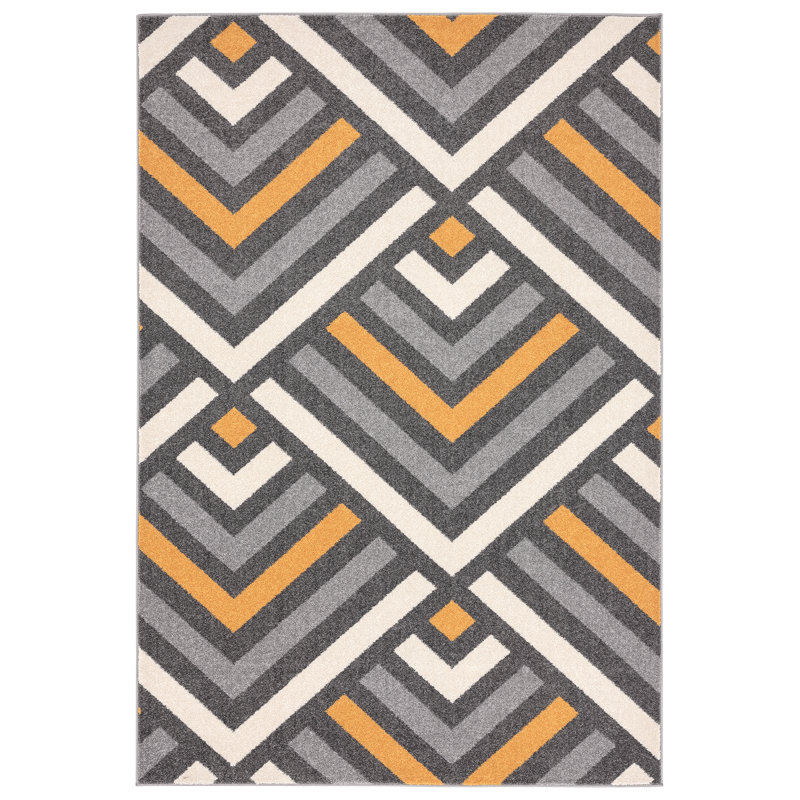 Tapis gris / blanc / jaune Braziel, Rectangle 6 pi x 9 pi