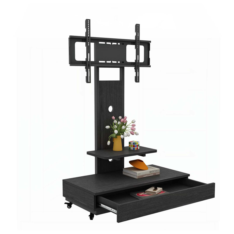 Versatile TV Stand with Push - Pull Drawer for Multiple Spaces, Mobile Cart for Various TV Sizes, Featuring Lockable Wheels and Adjustable Shelf