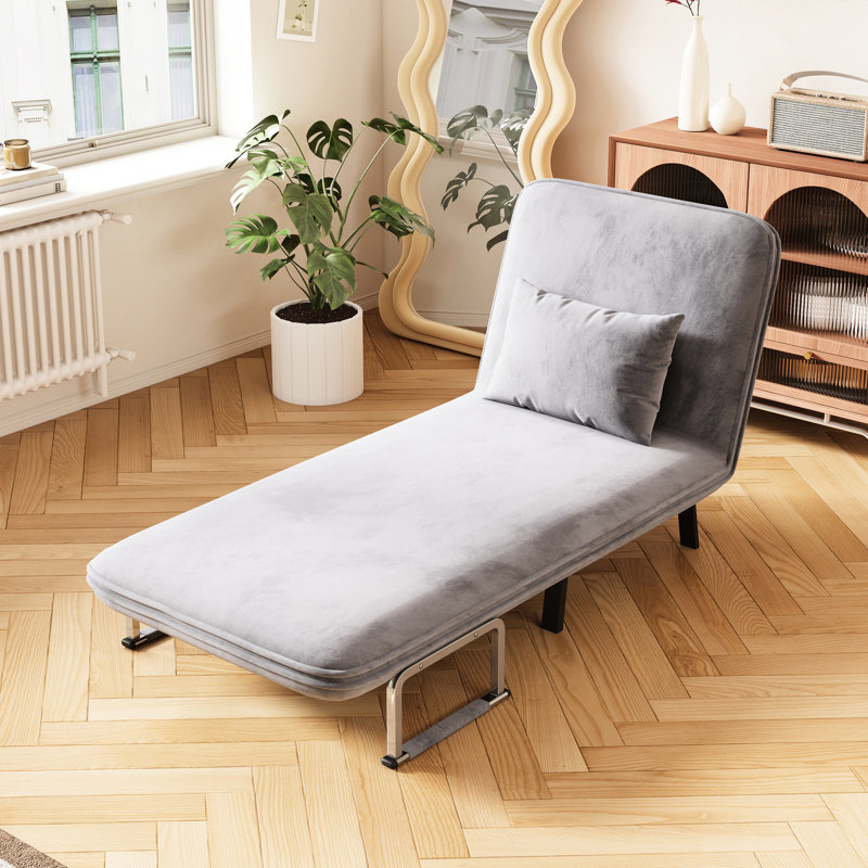 Lit convertible gris de 31,5 po, chaise avec dossier réglable, tissu de velours pour la décoration de bureau à domicile 31,5 po et coussin, structure en acier, housse, canapé-lit gris et confortable