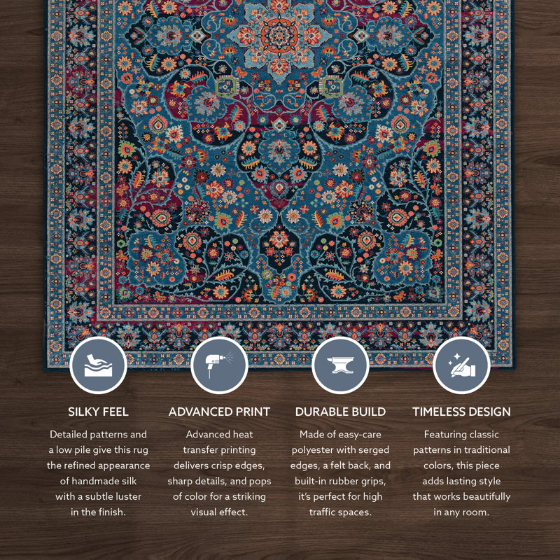 Emanuel Traditional Machine Woven Flatweave Blue and Raspberry Area Rug with Non Skid Backing , Rectangle 2'2" x 3'2"
