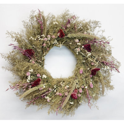 Dried Natural Sweet Annie and Burgundy Cockcsomb Celosia 22" Wreath
