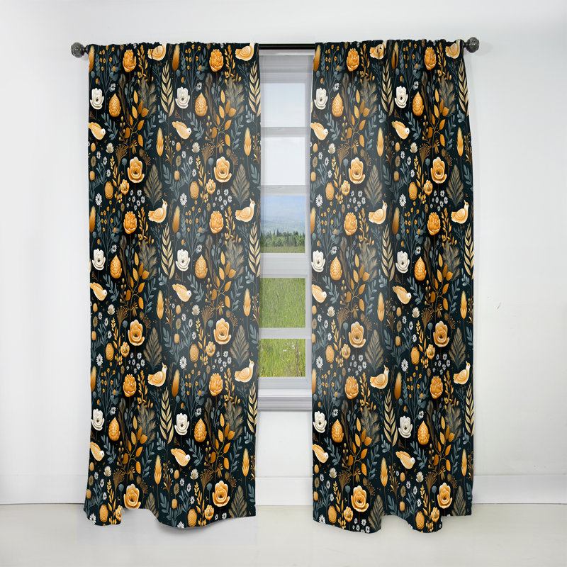 Rustique Woodland Whimsy Flowers - Rideau floral - Velours obscurcissant - 1 panneau, L 52 po x L 90 po