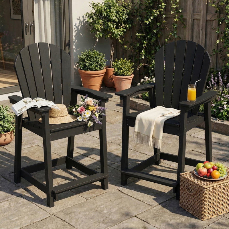 HDPE Tall Adirondack Bar Chair (Set of 2) – Outdoor High-Top, Black