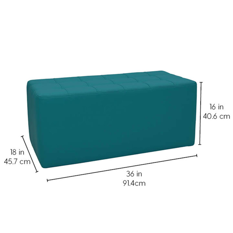 Repose-pieds capitonné rectangulaire de 16 po de hauteur, Similicuir bleu sarcelle