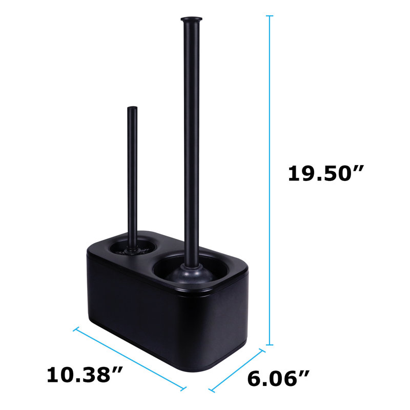 Black Metal Modern Toilet Brush and Plunger Set with Holder