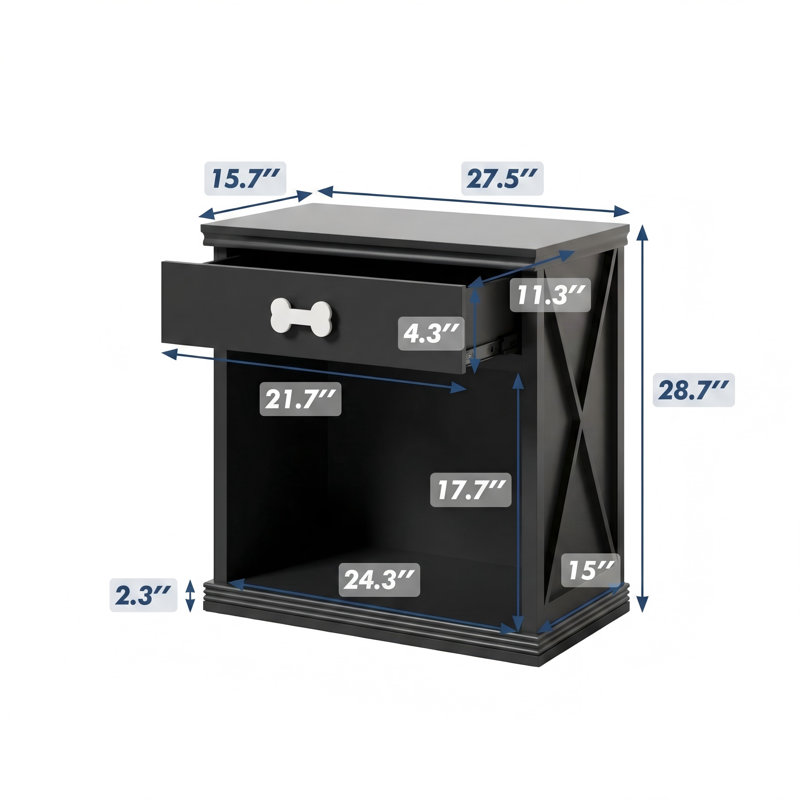 Armoire de rangement compacte de style rétro équipée d'un éclairage à DEL et d'une aire de repos pour animaux, d'une boîte à litière dissimulée derrière le tiroir et d'un compartiment semi-ouvert