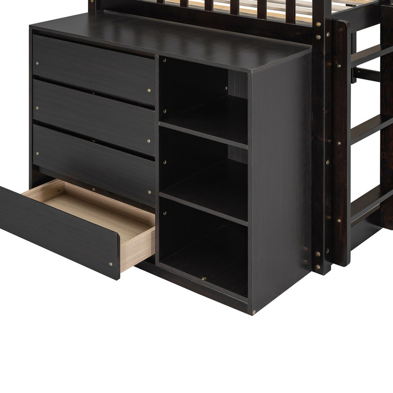 Superbe lit simple superposé avec 4 tiroirs et 3 tablettes pratiques