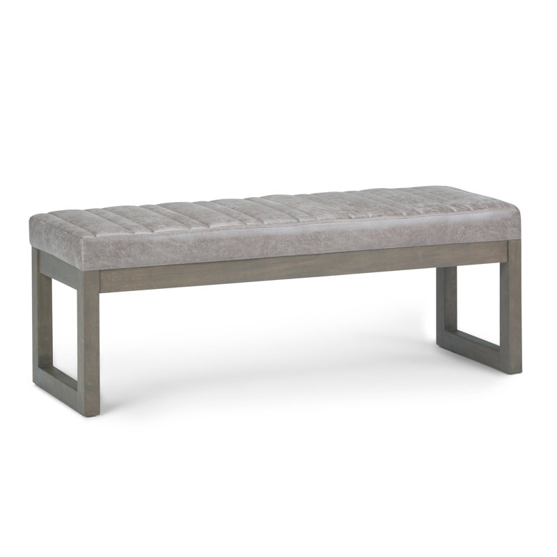 Banc repose-pieds moderne en cuir végétalien avec coutures matelassées Casey, Gris taupe délavé