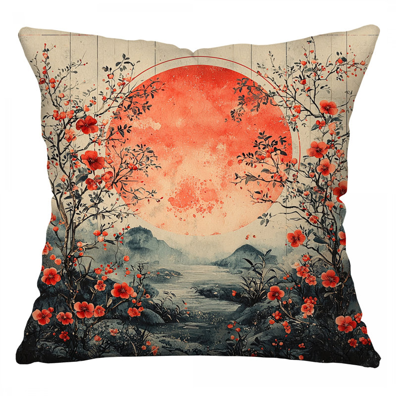 Sunset Scenery Throw Pillow, Landscape Twill Pillows, Square 26"