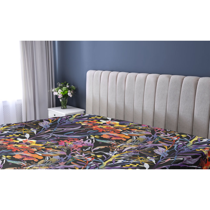 Drap-housse Ambesonne, Drap-housse très grand californien, Bleu, violet, vermillon / floral
