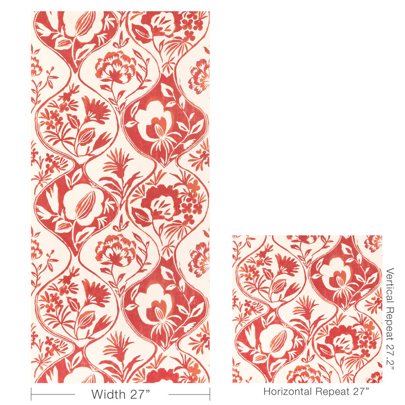 Garden Walk Calathea Floral Wood Pulp Blend Wallpaper Roll, Red