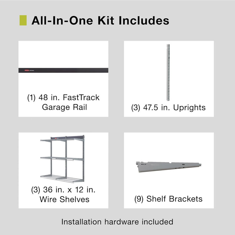 Fasttrack Rail Storage 36"x12" 3-Shelf Kit, 350 lbs