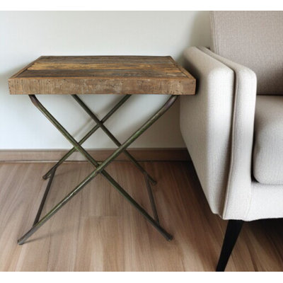 Table de bout pliante en bois récupéré naturel et brun 30 po Maidstein