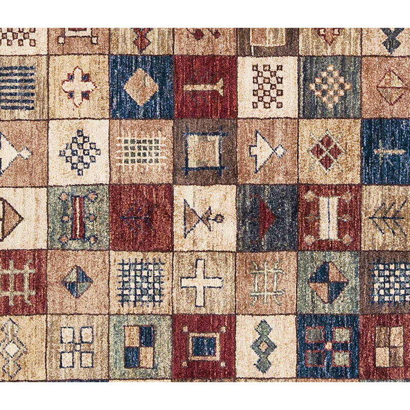 Tapis rouge, beige et bleu noué à la main de haute qualité