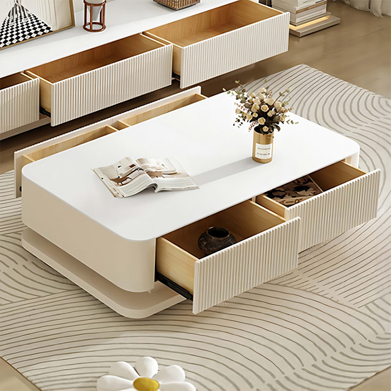 Table basse rectangulaire en bois manufacturé blanc