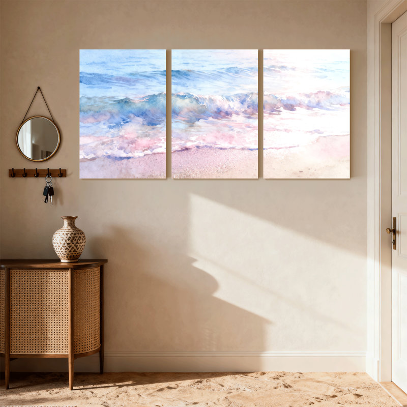 Plage, vagues de l'océan, coucher de soleil, ensemble de 3 reproductions d'art sur toile, H 18 po x l 36 po