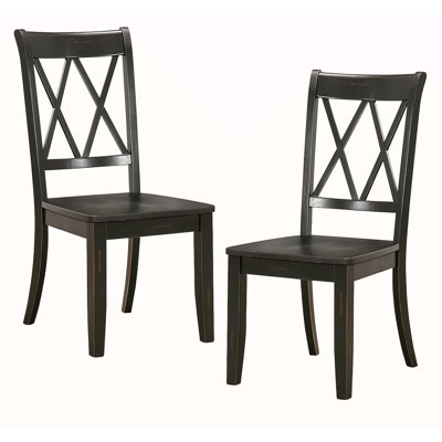 Casual Black Finish Side Chairs Set Of 2 Pine Veneer Transitional Double-X Back Design Dining Room Furniture