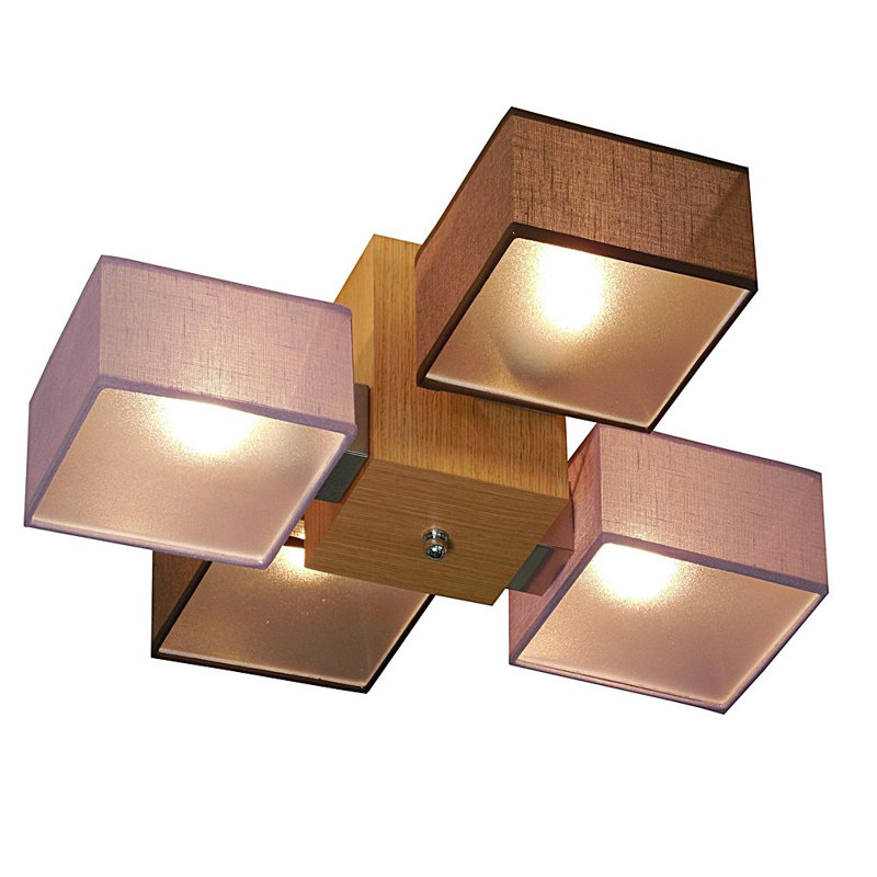 Miranda Semi Flush Mount, Natural oak wood, Brown/Purple, translucent