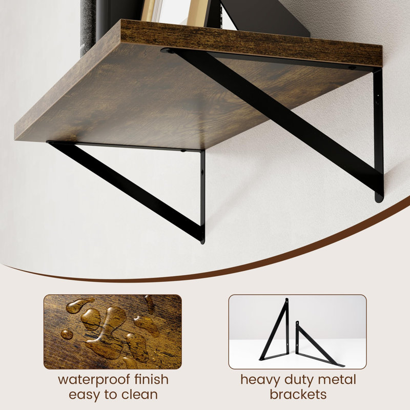 Floating Shelves Set of 2 | 24" Wood Wall Storage, Rustic Brown