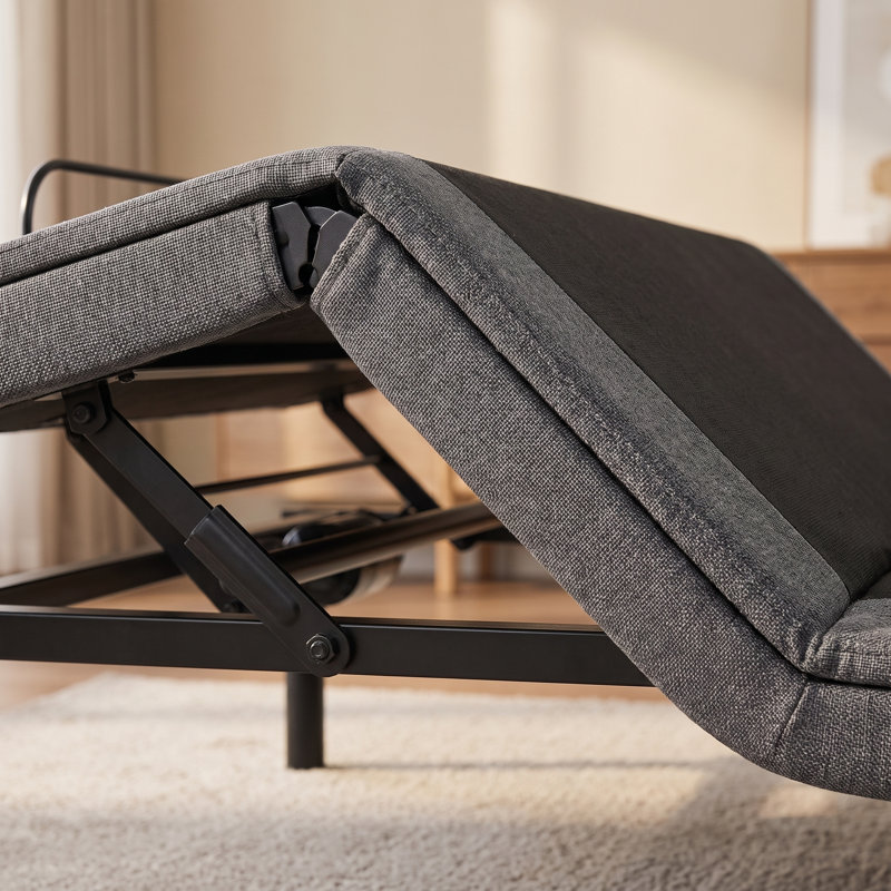 Base de lit double réglable noir avec télécommande sans fil, inclinaison de la tête et du pied, Lit double