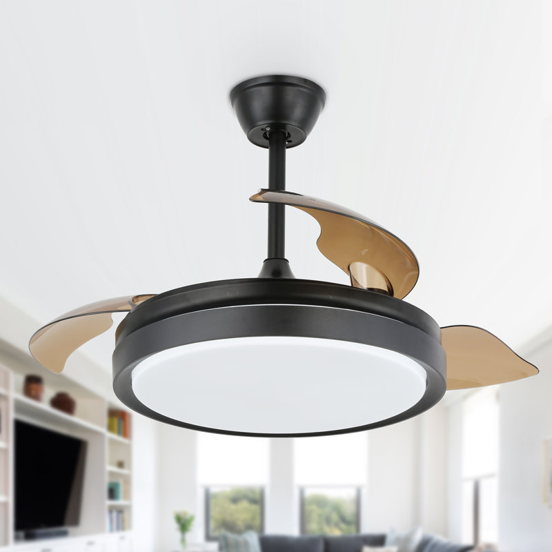 Maryann 42'' Retractable Ceiling Fan DC Motor with LED Lights and Remote, Black with Oil Blades