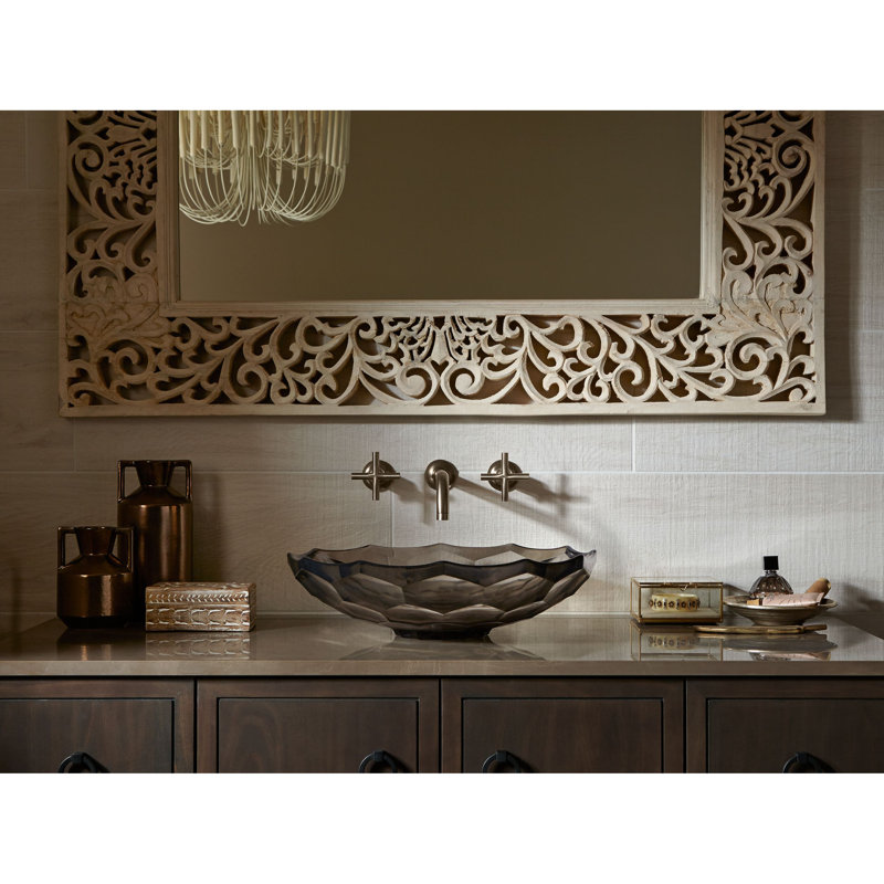 Kohler Briolette, Artist Editions Oval Faceted Glass Bathroom Vessel Sink, Translucent Doe