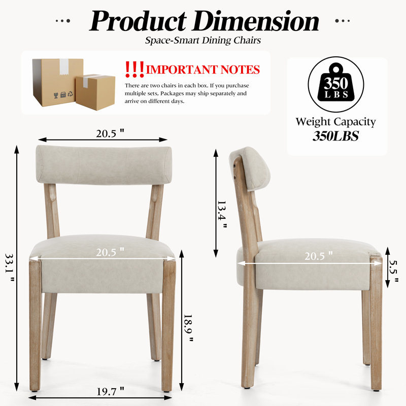 Chaises de salle à manger en lin et cuir massif, Beige