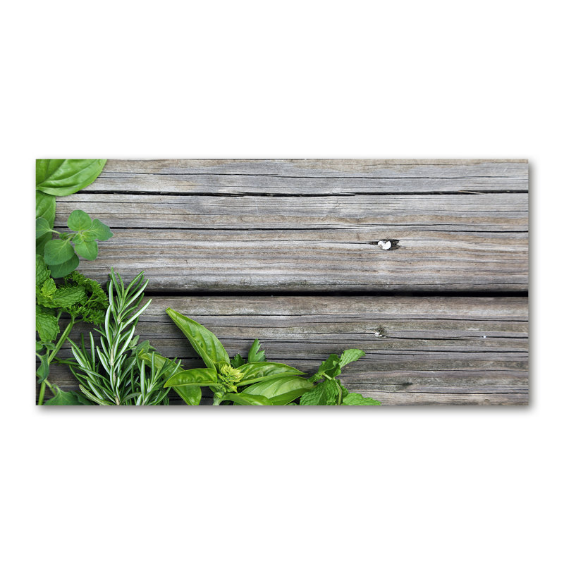 Wooden Background Herbs - Wrapped Canvas Print