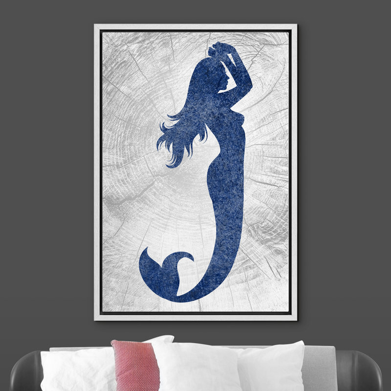 «Mermaid With Hands Raise Contre Graphite» - Reproduction sur toile flottante, H 24 po x l 16 po x P 1,5 po, Cadre blanc