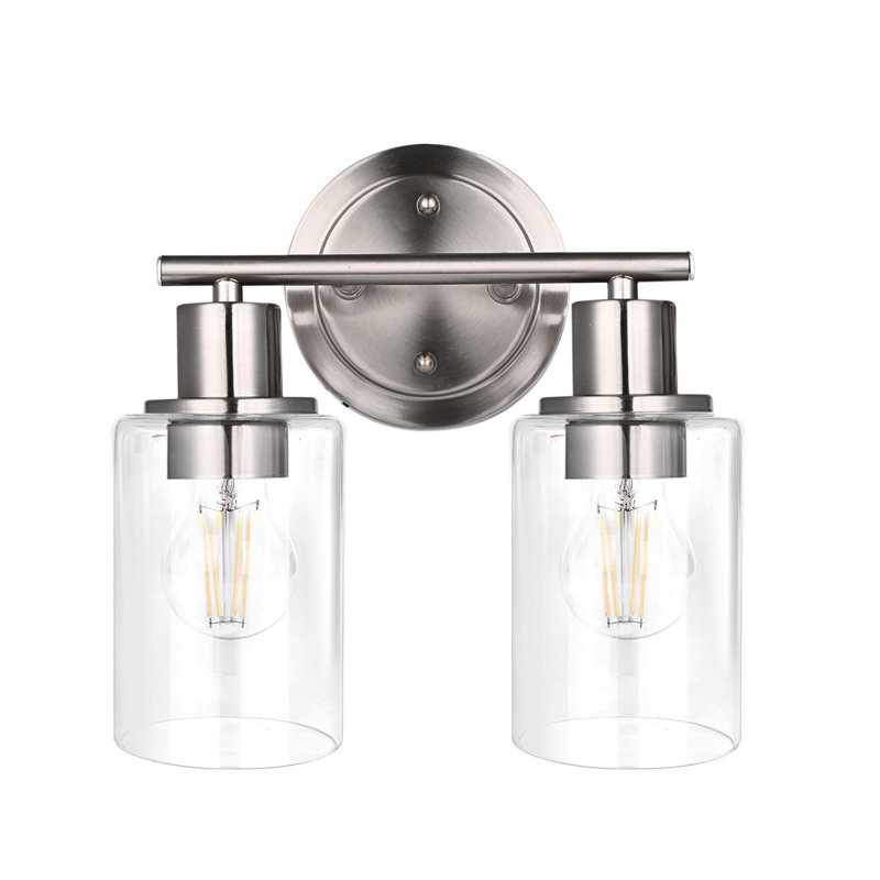  Bathroom Light Fixture with Clear Glass Shade, Brushed Nickel, 2 Lights