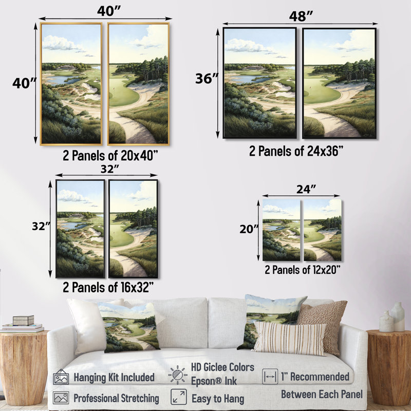 Parcours de golf en été - impressions sur toile vertes, H 40 po x l 40 po, Impression encadrée flottante, Blanc