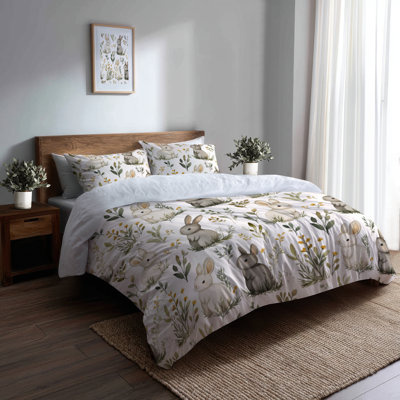 Ensemble de literie à imprimé animal - Ensemble de housse de couette et de coussin décoratif gris