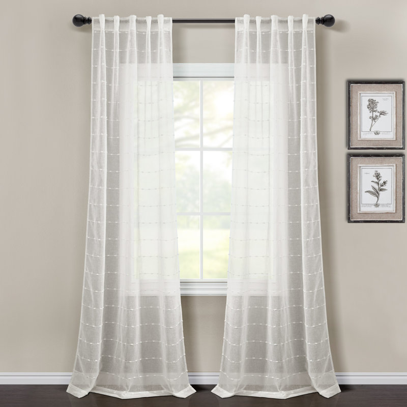 White Sheer Polyester Rod Pocket Back Tab Window Curtain Panels
