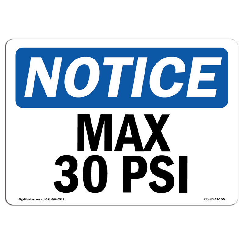 Enseigne en plastique Max 10 PSI 10 po x 7 po