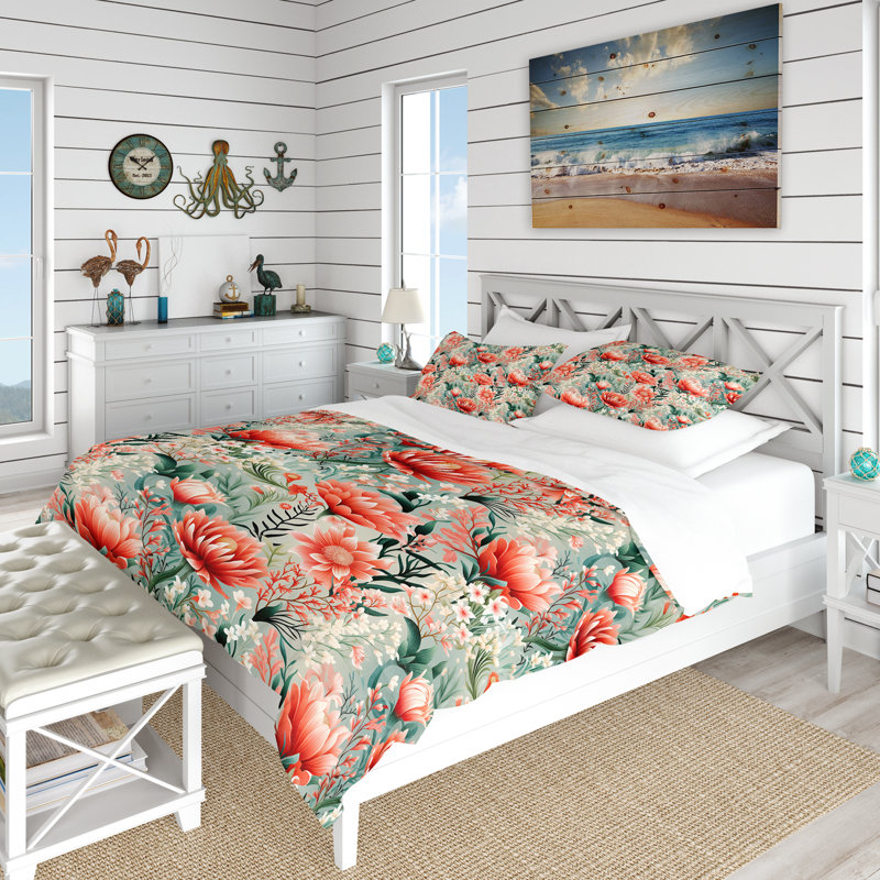Tropical Reef Adventure Pink Pattern - Ensemble de housse de couette tropical