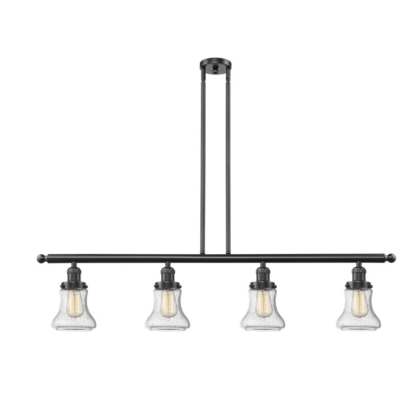 Luminaire suspendu linéaire à 4 lumières pour îlot de cuisine Edda, Grainé, Nickel poli, Compatible avec DEL