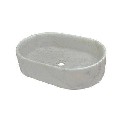 White Natural Marble Bathroom Vessel Sink, Semi-Polished Surface, Natural Stone, Genuine Marble, Real Marble, 23.6X15.7Xh5.9 Inches/600X400XH150 Mm