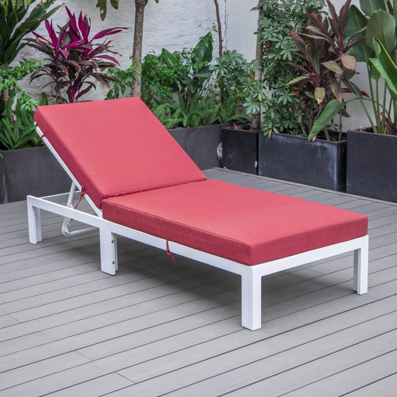 Chelsea Outdoor Metal Chaise Lounge , Cushion Included, Red, White
