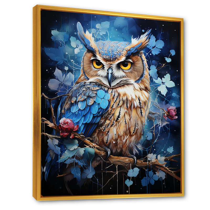 Chouettes bleues au clair de lune I, H 32 po x l 16 po x P 1 po, Cadre flottant doré